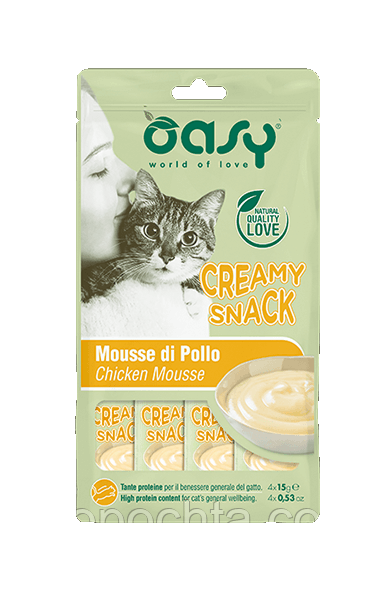 Вологі ласощі для кішок OASY Creamy крем снек з куркою 4 х 15 г