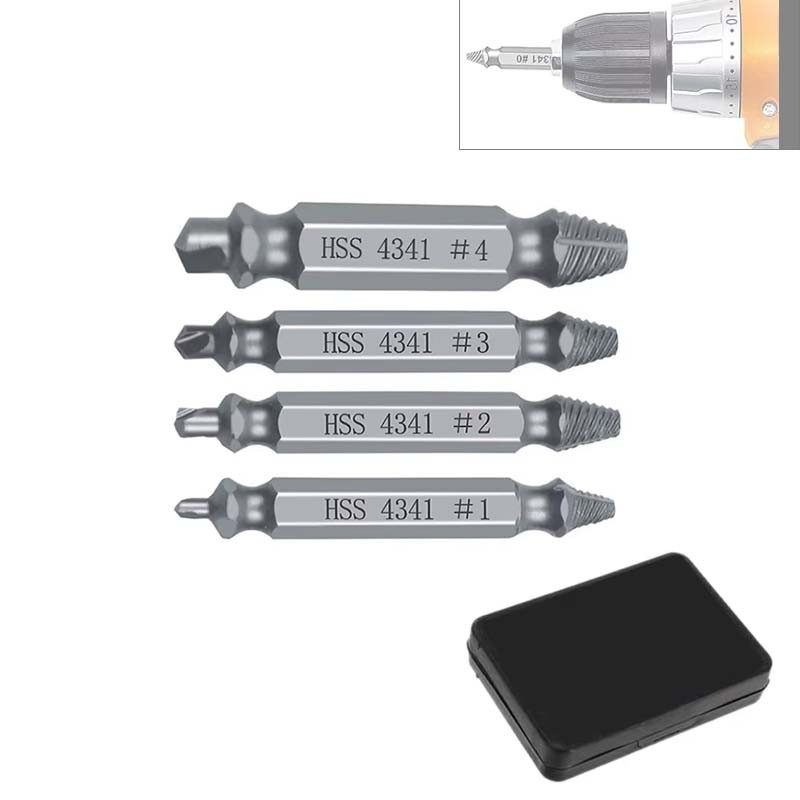 Екстрактори для зламаних гвинтів і болтів, набір екстракторів 4 шт., двосторонні, сталь, 5-10 мм, фото 1