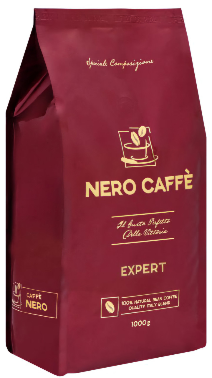 СЕРТИФІКАТ! Кава в зернах NERO CAFFE EXPERT 1кг, 10/90 (міцна кава свіжого обсмажування), фото 1