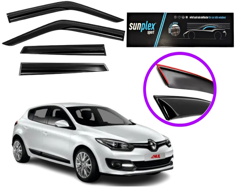 Дефлектори вікон вітровики Renault Megane III хетчбек 2008-2015 (скотч) Sunplex