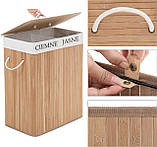 Вільностоячий кошик для билизни Mensen 100л відтінки коричневого бежевого бамбуковий двокамерний для білизни та іграшок міцний, фото 5