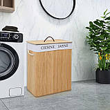 Вільностоячий кошик для билизни Mensen 100л відтінки коричневого бежевого бамбуковий двокамерний для білизни та іграшок міцний, фото 9