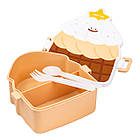 Дитячий ланч бокс на дві секції 950 мл пластиковий з вилкою та ложкою "Тістечко" Коричневий HP12271BR, фото 4