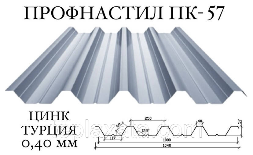 Профнастил ПК-57 цинк 0,40 мм (Туреччина) ПН-57