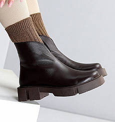 Черевики шкіряні зимові жіночі стильні коричневі