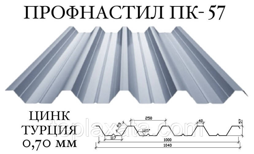 Профнастил ПК-57 цинк 0,70 мм (Туреччина) ПН-57