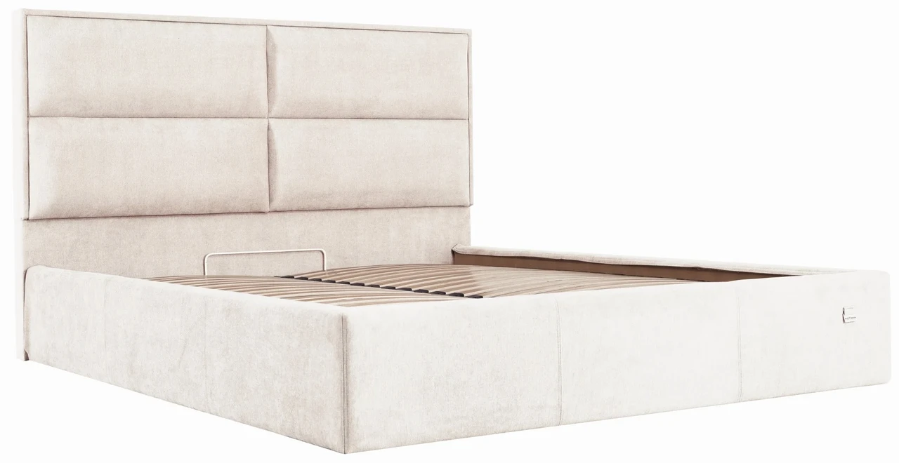 Ліжко Двоспальне Sheffield Comfort 180 х 190 см Місті Milk З підйомним механізмом та нішою для білизни Бежевий, фото 1