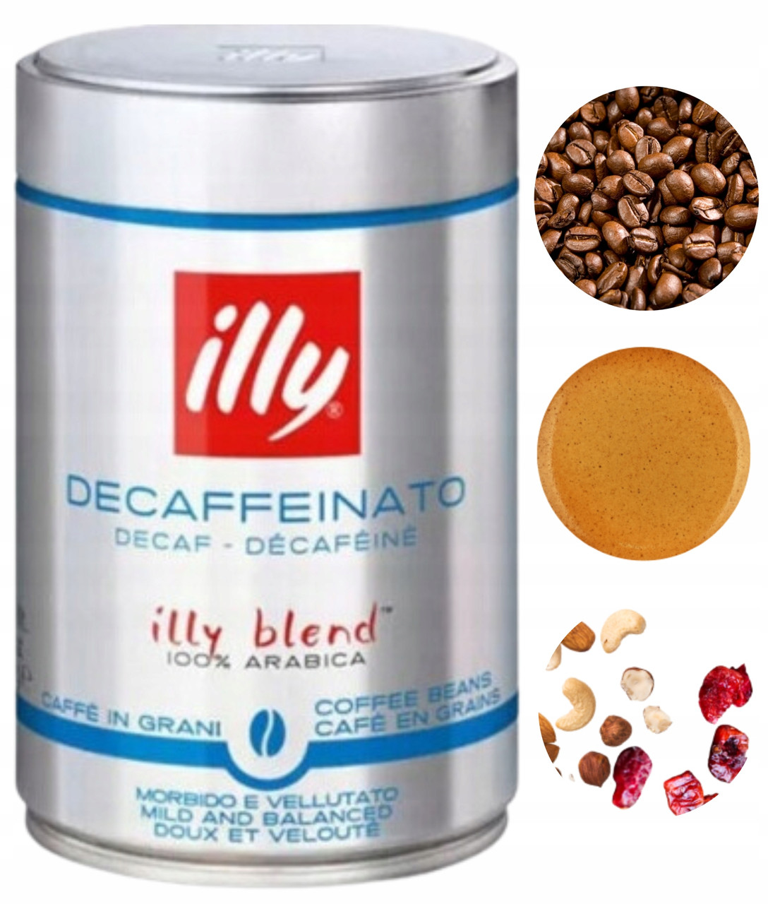 Ароматна кава в зернах Illy 100% арабіка декафеїнована без кофеїну 250 еспресо арабіка безкофеїнова 250г