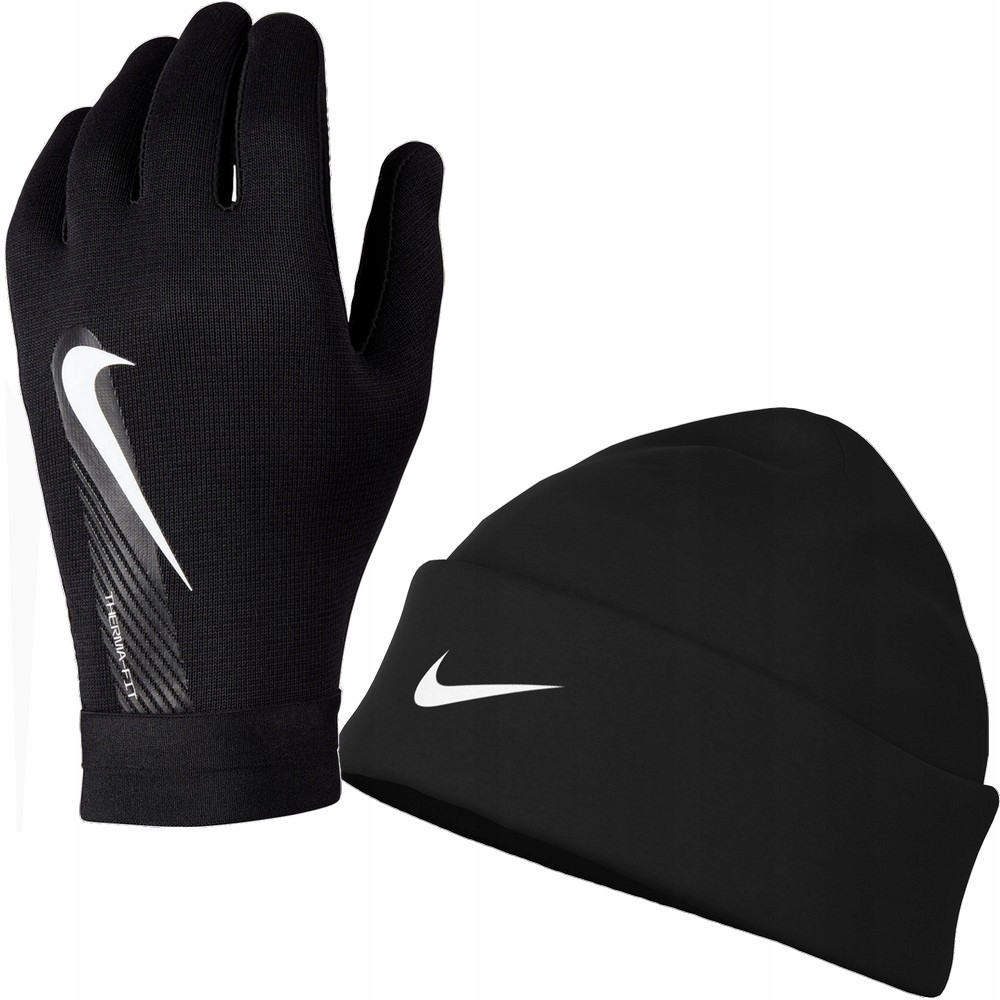 Комплект чоловіча шапка та рукавички Nike зимові + зимові для бігу термічні
