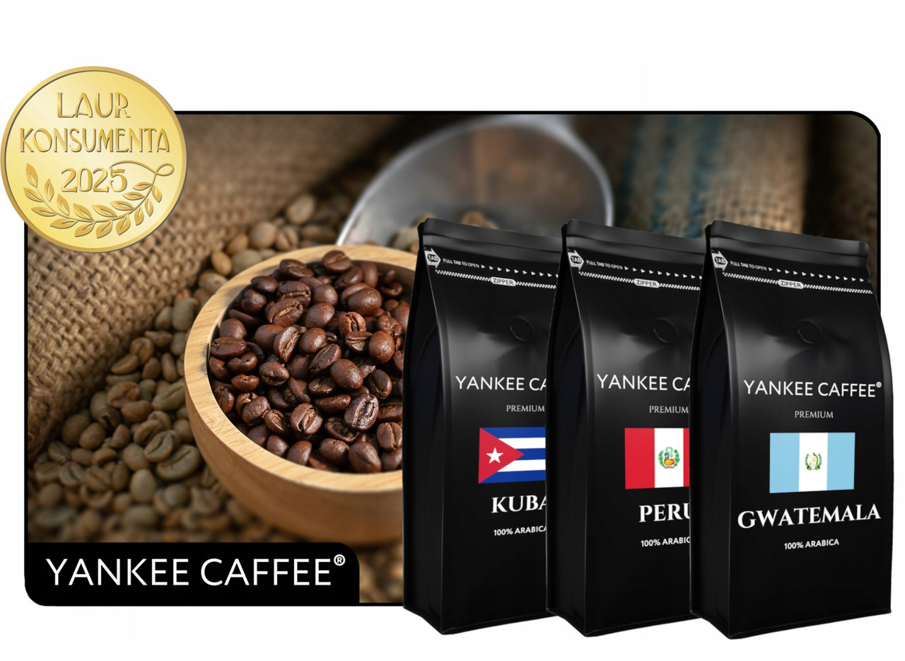 Кава в зернах арабіка Yankee Caffee набір 3 по 1kg гватемала перу куба 3000 свіжосмажена 3x1kg різних країн для кавомашини