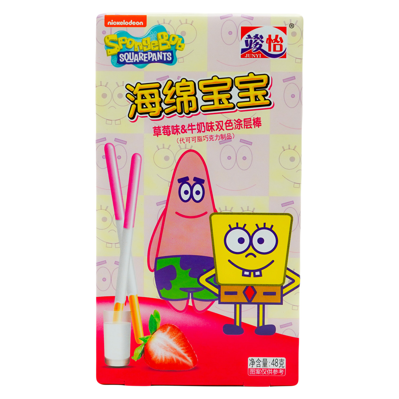 Паличка бісквітна з білої полуниці Spongebob JUNYI 48 г