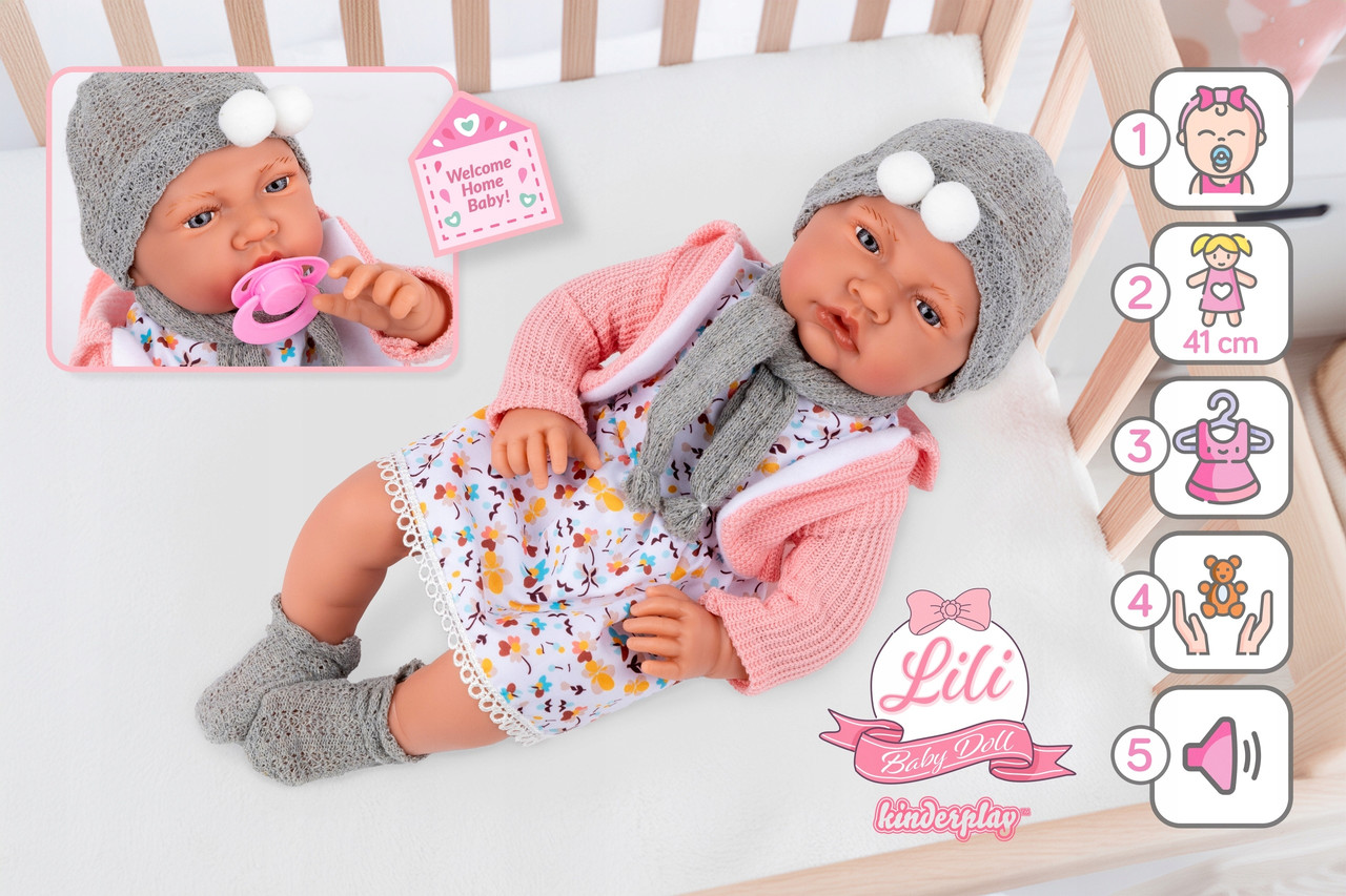 Лялька "бобас" велика інтерактивна реалістична з соскою Kinderplay говорить 41 см, фото 1