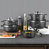 Комплект чорних керамічно-мармурових кастрюль Zilner для індукційної плити та ґазу набір 12 шт. діаметром 16/20/20/22/24/28 см, фото 2