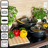Комплект чорних керамічно-мармурових кастрюль Zilner для індукційної плити та ґазу набір 12 шт. діаметром 16/20/20/22/24/28 см, фото 3