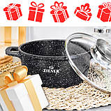 Комплект чорних керамічно-мармурових кастрюль Zilner для індукційної плити та ґазу набір 12 шт. діаметром 16/20/20/22/24/28 см, фото 7