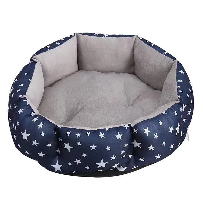 Лежак для котів собак круглий Lesko SY-2022-1208 Blue Stars L 4 шт., фото 1