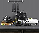 Набір мармурових каструль 17 елементів | комплект з пательнями індукція/газ, фото 3