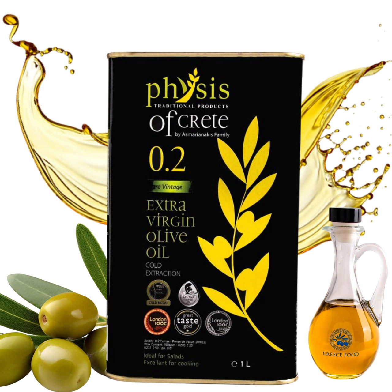 Грецька оливкова олія Extra Virgin Physis Of Crete 0.2 1л свіжа 08.2026 0.2% збір 2024
