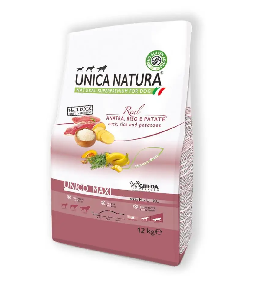 Сухий корм для собак Геда Gheda Unica Natura Unico Maxi корм для великих порід собак (качка, рис, картопля), 12 кг
