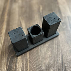 Набір спецівників для солі, перцю та зубочисток на підставці, 4 предмети (дерев'яні спецівники на підставці) чорний