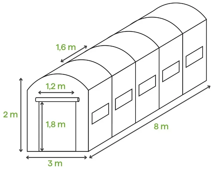 Садова теплиця, парник Focus Garden 3x8x2 (подвійні двері) білий