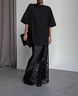 Черная длинная женская шелковая юбка