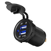 Гніздо USB подвійне врізне 5V 3.1А з синім індикатором та кришкою (DS2013)
