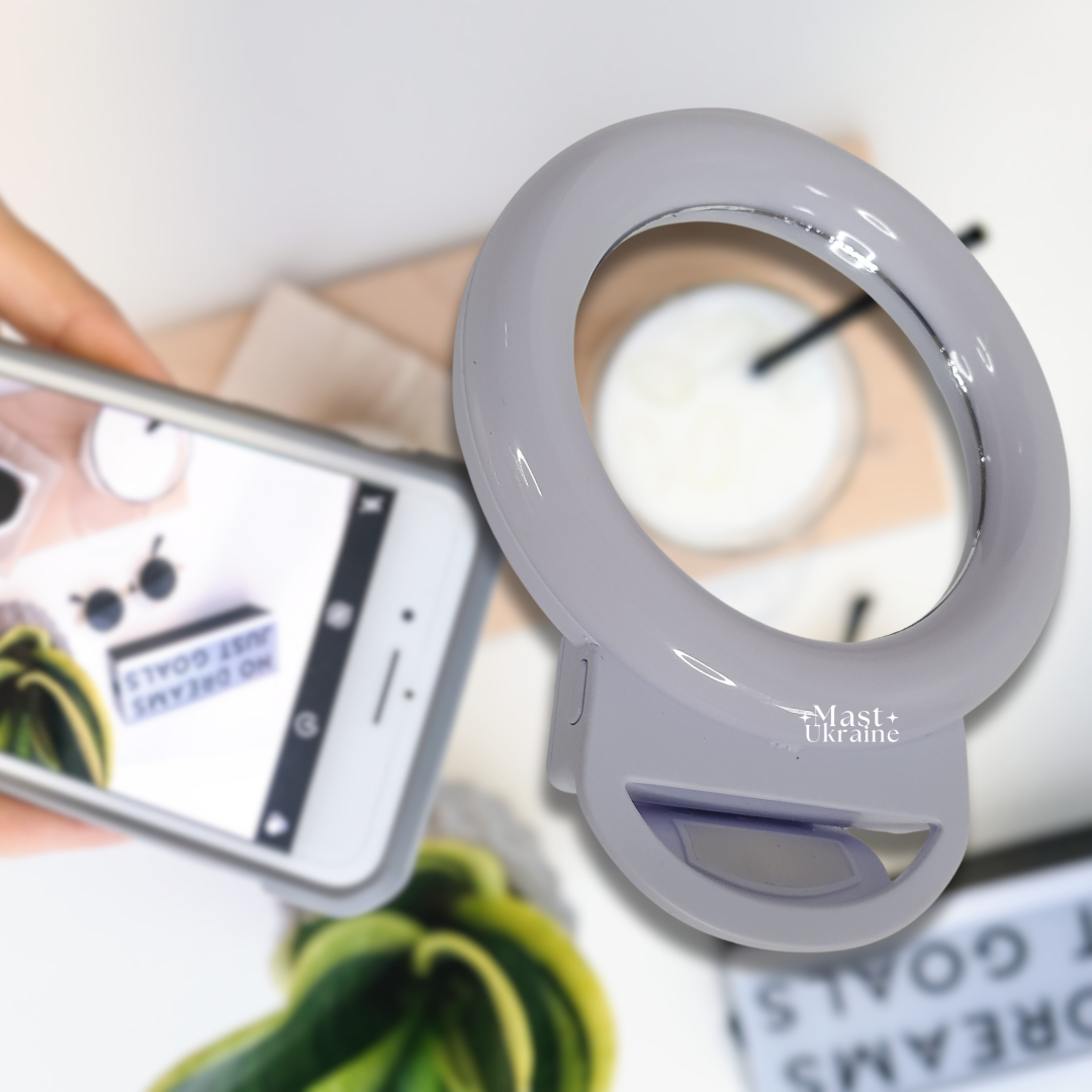 Кільцева LED селфі-лампа прищіпка з дзеркалом для телефону та планшета RPG 11см Selfie Ring Light A4S-White, фото 1