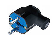 Вилка угловая электрическая SVITTEX с заземлением 16А 250В для подключения бытовой техники черная