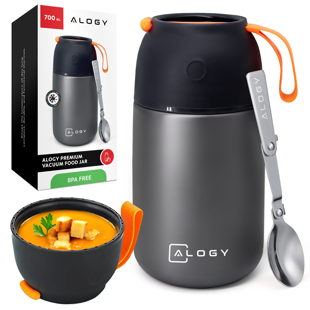 Термос для їжі на обід та супу для дітей 700ml сталевий термічний Alogy контейнер для їжі та супу преміум