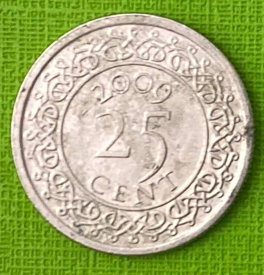 Монета Сурінама 25 центів 1976-2009 рр