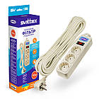 Мережевий фільтр подовжувач 10 м на 3 розетки із заземленням і вимикачем для захисту техніки від перенапруг