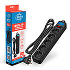 Мережевий фільтр подовжувач LOGA із заземленням і вимикачем для захисту техніки 1,8 м чорний