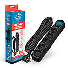 Мережевий фільтр подовжувач 4,5 м із заземленням і вимикачем для захисту техніки чорний LOGA