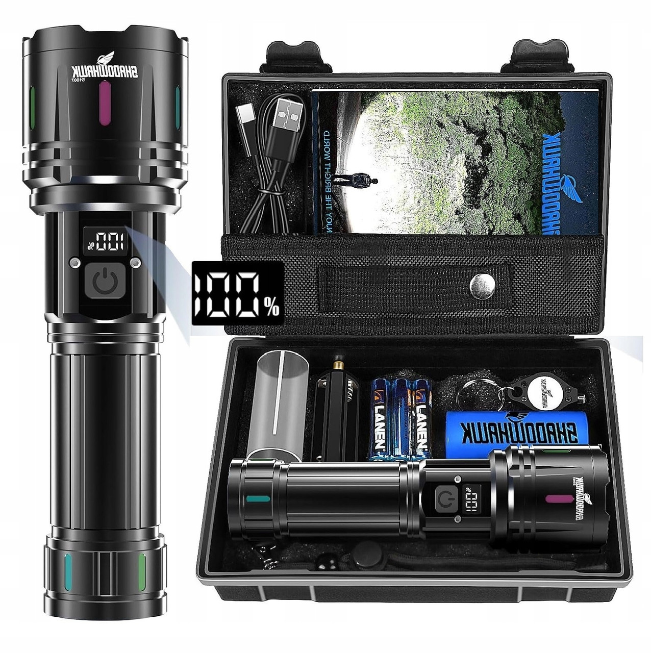 Класичний ліхтар Shadowhawk 30000 лм Led потужний зум Powerbank Lcd + Uv Xhm