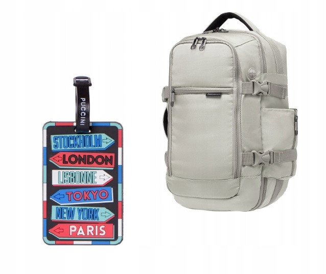 Puccini міський рюкзак Easy Pack бежевий з місцем для ноутбука 14" + бирка для багажу, фото 1