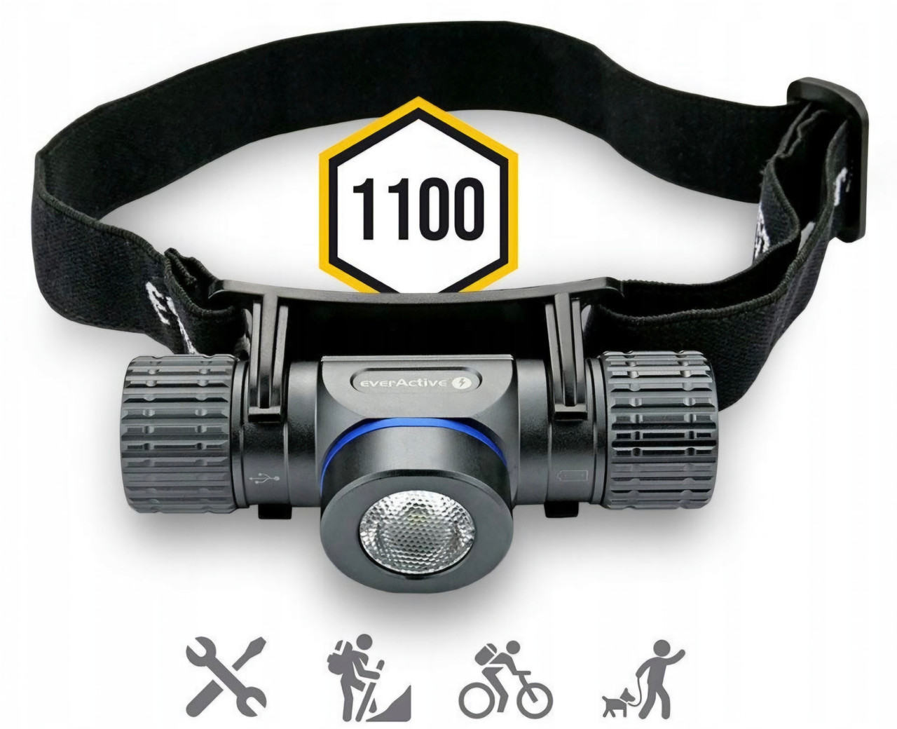 Міцний налобний акумуляторний фонар Everactive Hl-1100r Lm Akum 18650 Led Osram P9 10w