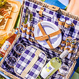 Жовтий пікнічний кошик Zq1-4472 з лози набір приладдя для 4 осіб подарунок на романтичну подорож, фото 4