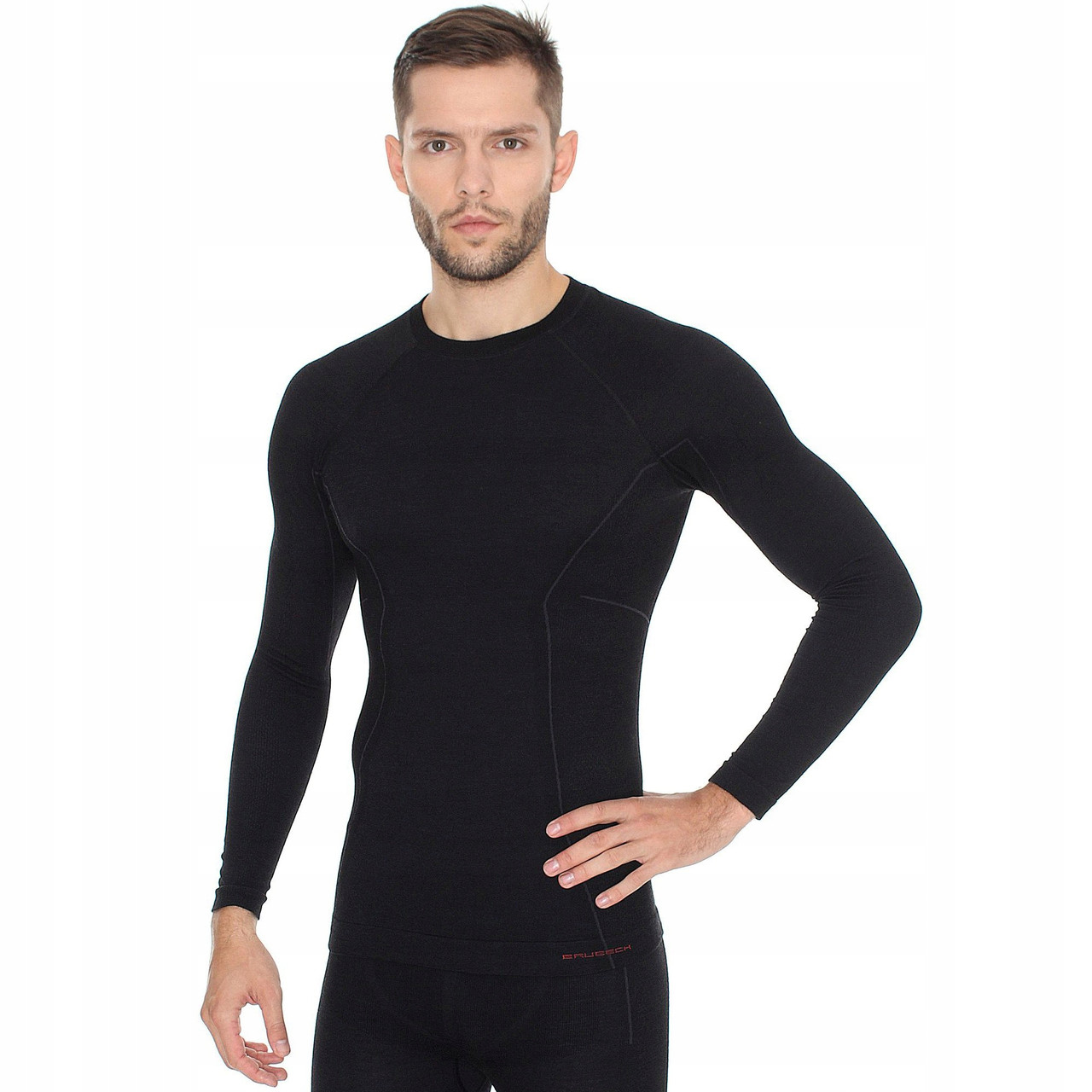Білизна з довгим рукавом Brubeck Active Wool чорна розмір Xxl чоловіча футболка з мерино термоактивна
