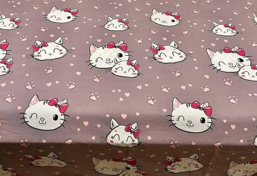 Полуторне простирадло на резинці 120х190х20, принт: Хеллоу Кітті