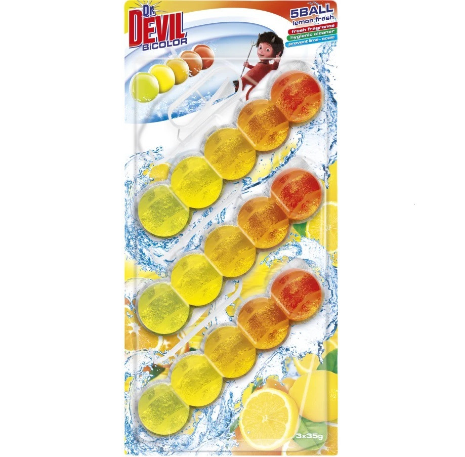 Туалетні блоки для унітазу Dr.Devil Лимонна Свіжість 35 г х 3 шт, фото 1