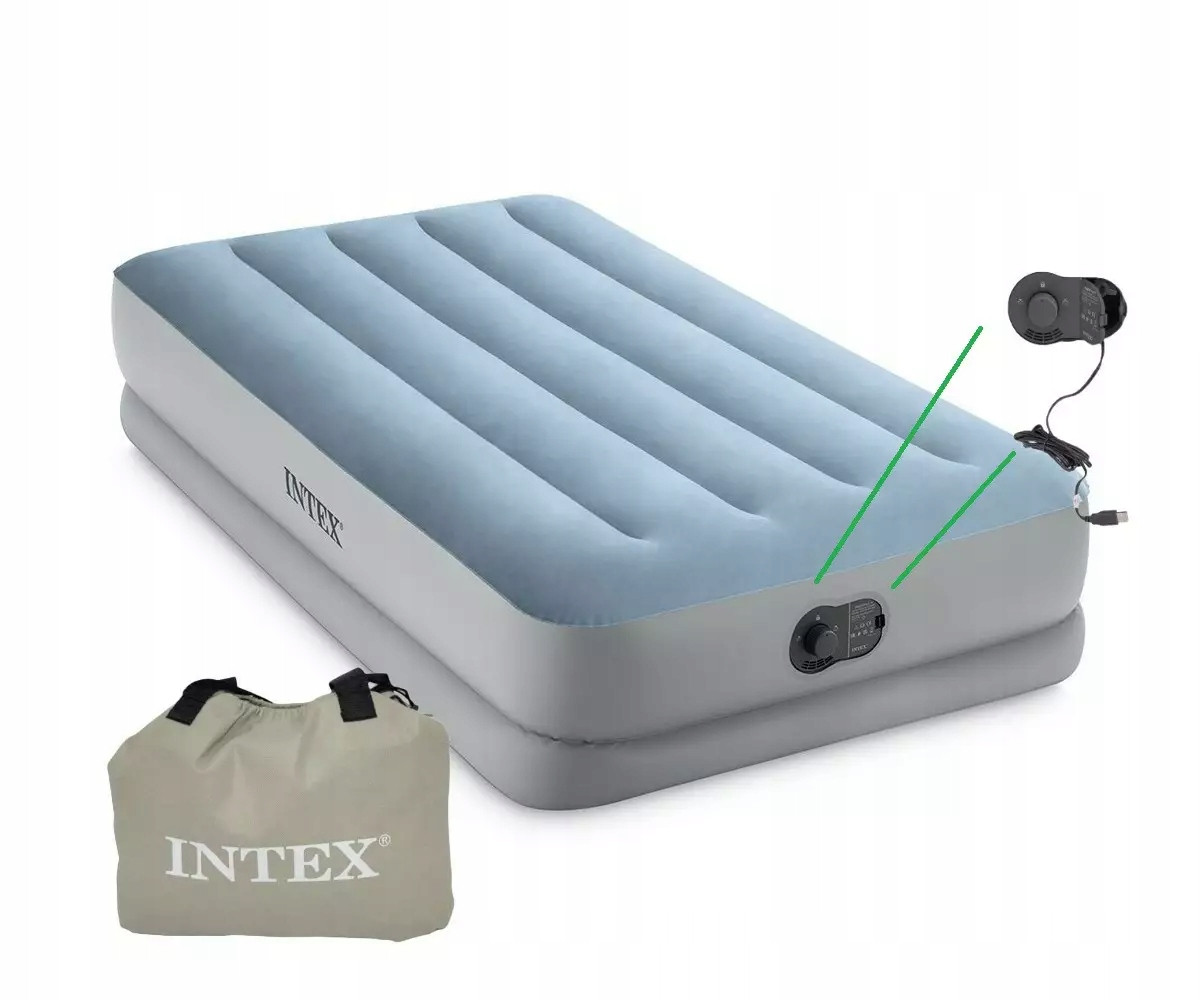 Одноособовий матрац Intex 191 99 36 см блакитний для сну з вбудованим насосом 64157