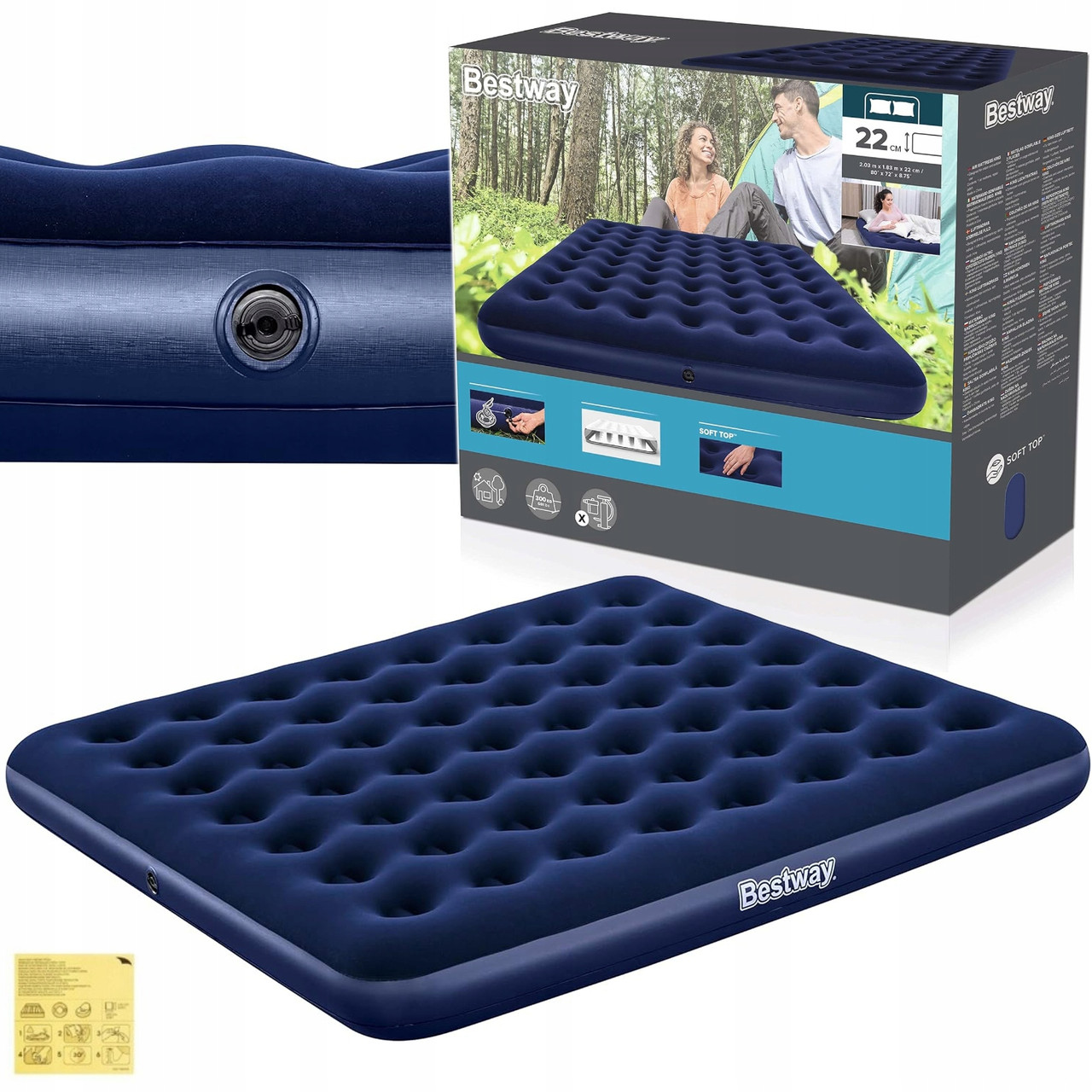 Двоспальний матрац Bestway 203 шт. 183 22 см синій надувний для сну 67004 203x183x22