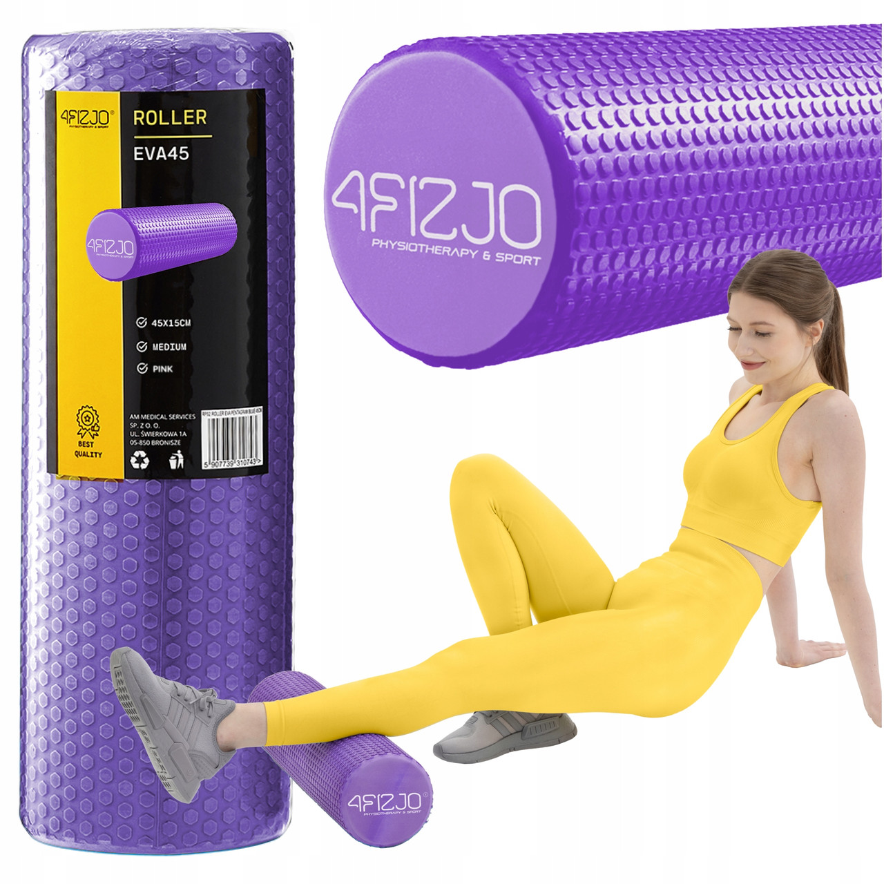 Масажний ролик 4FIZJO CARE+ EVA 45 x 15 см (валик, ролер) 4FJ0331 Purple Poland