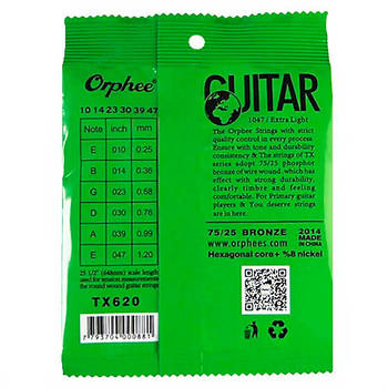 Струны для акустической гитары 6шт 10-47", 0.25-1.20мм, Orphee TX620