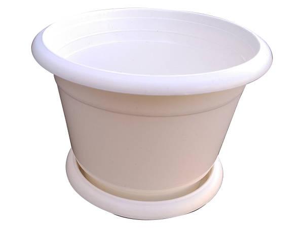 Горщик для квітів 140мм /1л з піддоном білий/коричневий Хозторг, фото 1