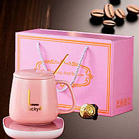 Чашка керамічна на підставці з підігрівом і ложечкою в комплекті в подарунковому пакованні пакеті