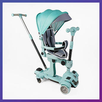 Дитячий триколісний самокат біговел із сидінням складаний Skyper BL-94617 5в1 для дітей від 1 року Бірюзовий