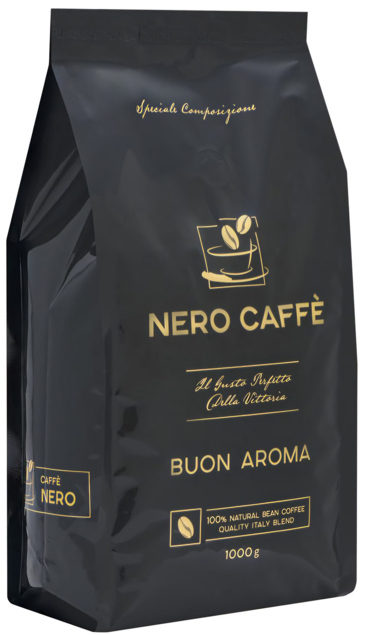 СЕРТИФІКАТ! Кава в зернах NERO CAFFE Buon Aroma 1кг, 50/50 (кава свіжого обсмажування Nero caffe Black Aroma)
