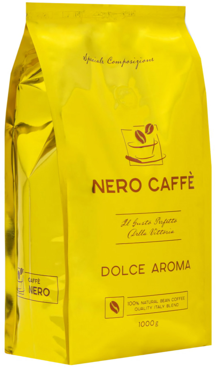 Кава в зернах Nero Caffe Dolce Aroma 1кг 90/10 (смачна кава свіжого обсмажування)